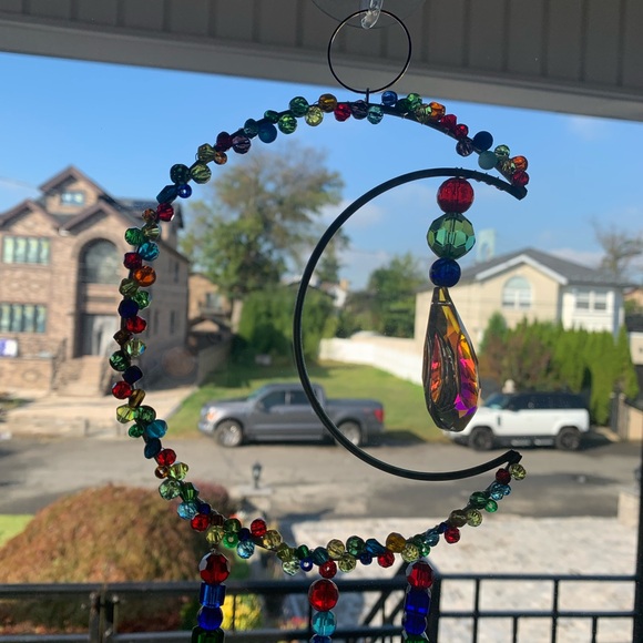 Colorful Handmade Beaded Crescent Moon Sun Catcher - Picture 6 of 12